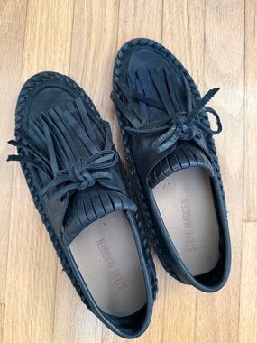 Steve Madden Black Suede Fringe Tie Loafers